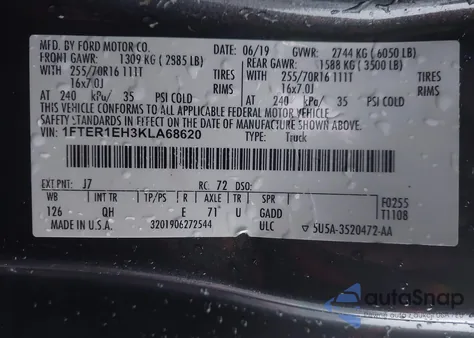 2019 Ford Ranger Xl from USA, damaged, VIN 1FTER1EH3KLA68620